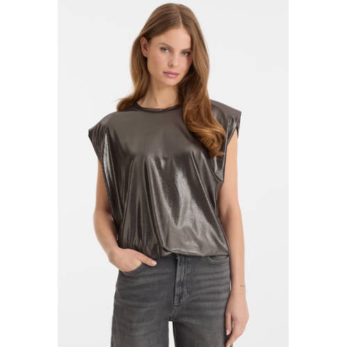 anytime glitter top met schoudervulling zilver afbeelding