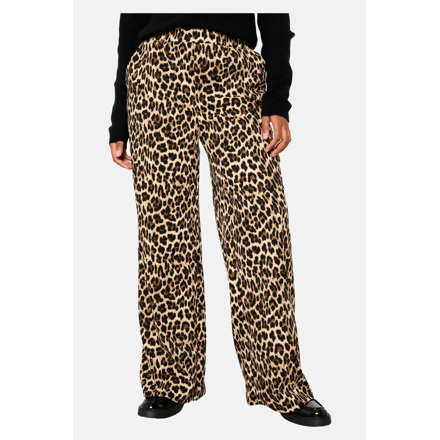 LOLALIZA wide leg broek met panterprint bruin