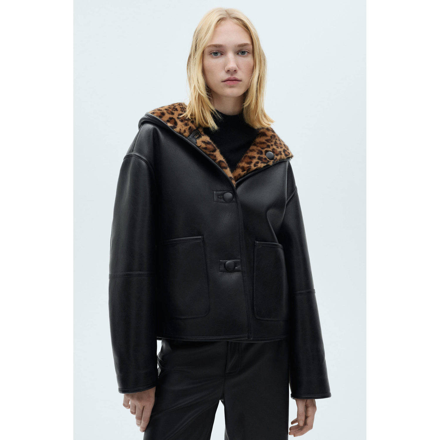 Mango faux fur jas reversible zwart bruin