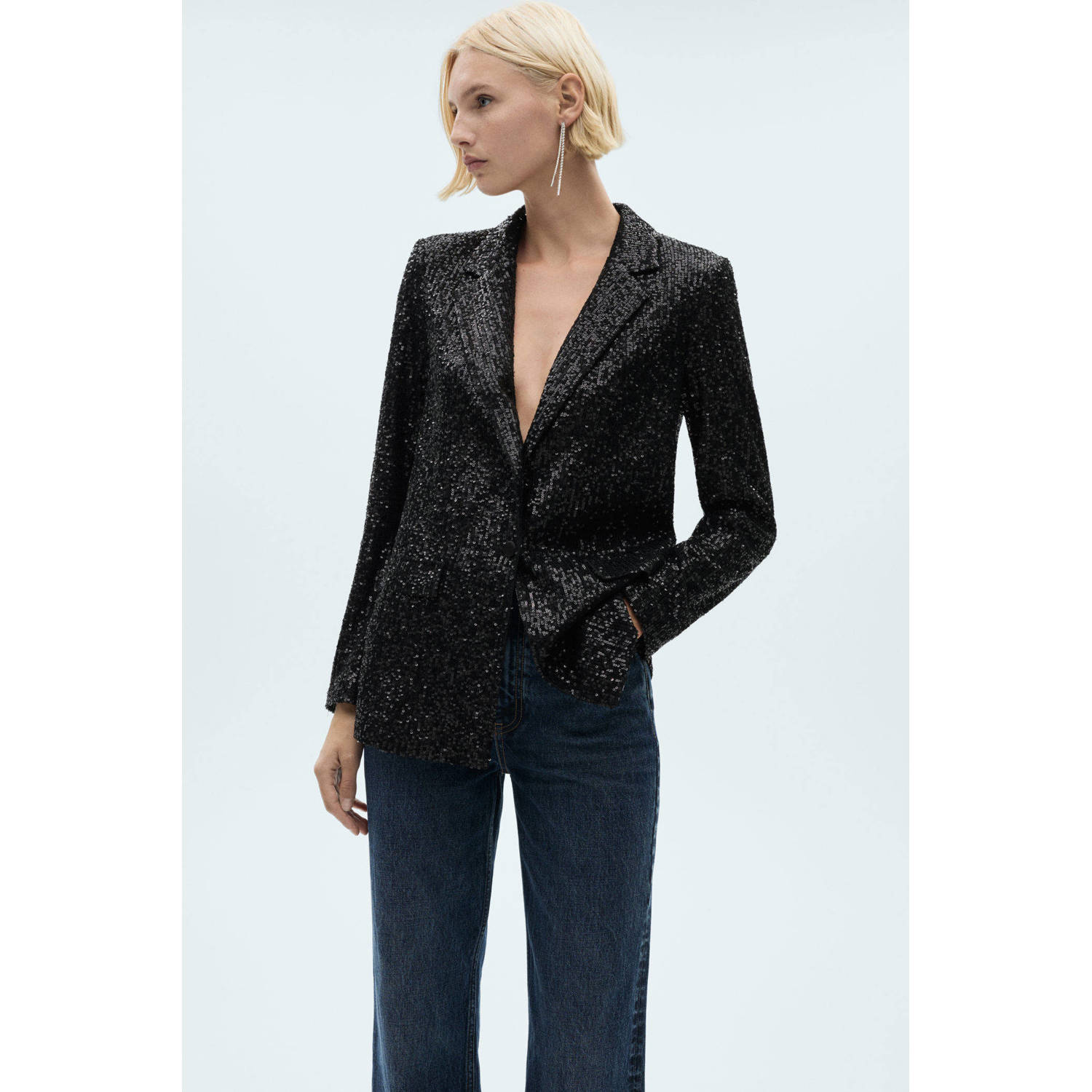 Mango blazer met pailletten zwart