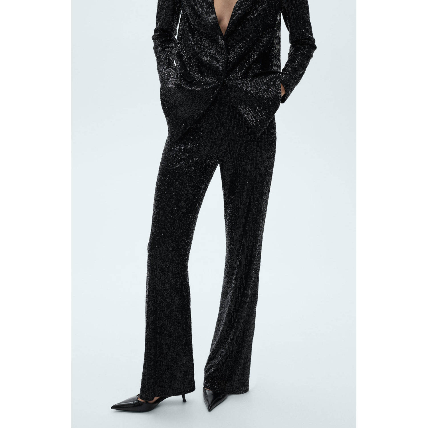 Mango straight broek zwart met pailletten