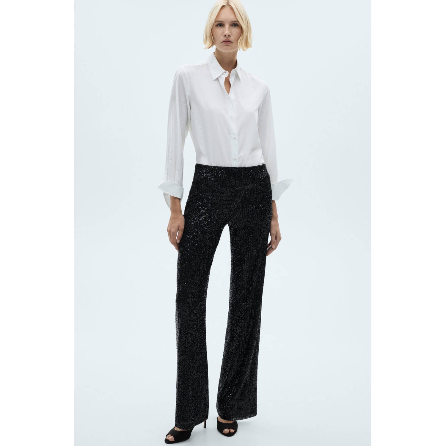 Mango straight broek zwart met pailletten