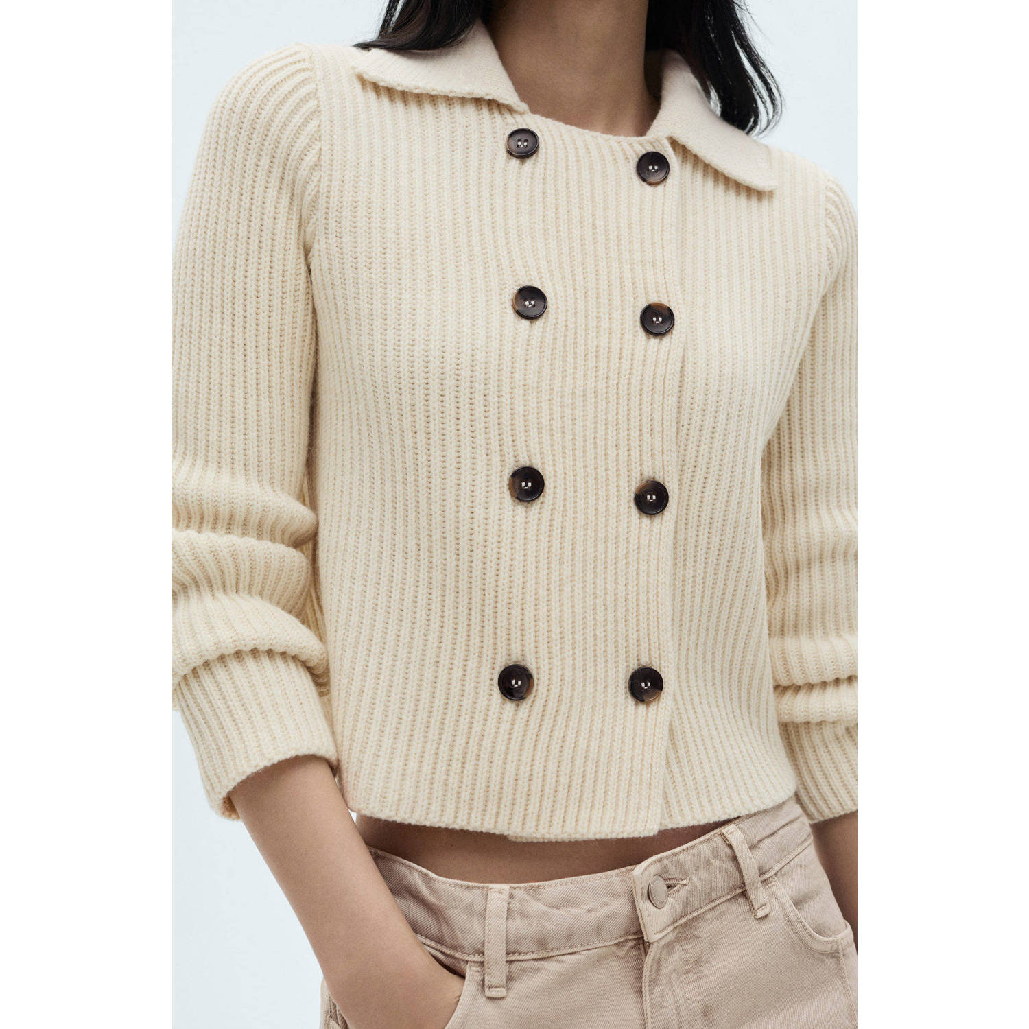 Mango vest ecru grof gebreid