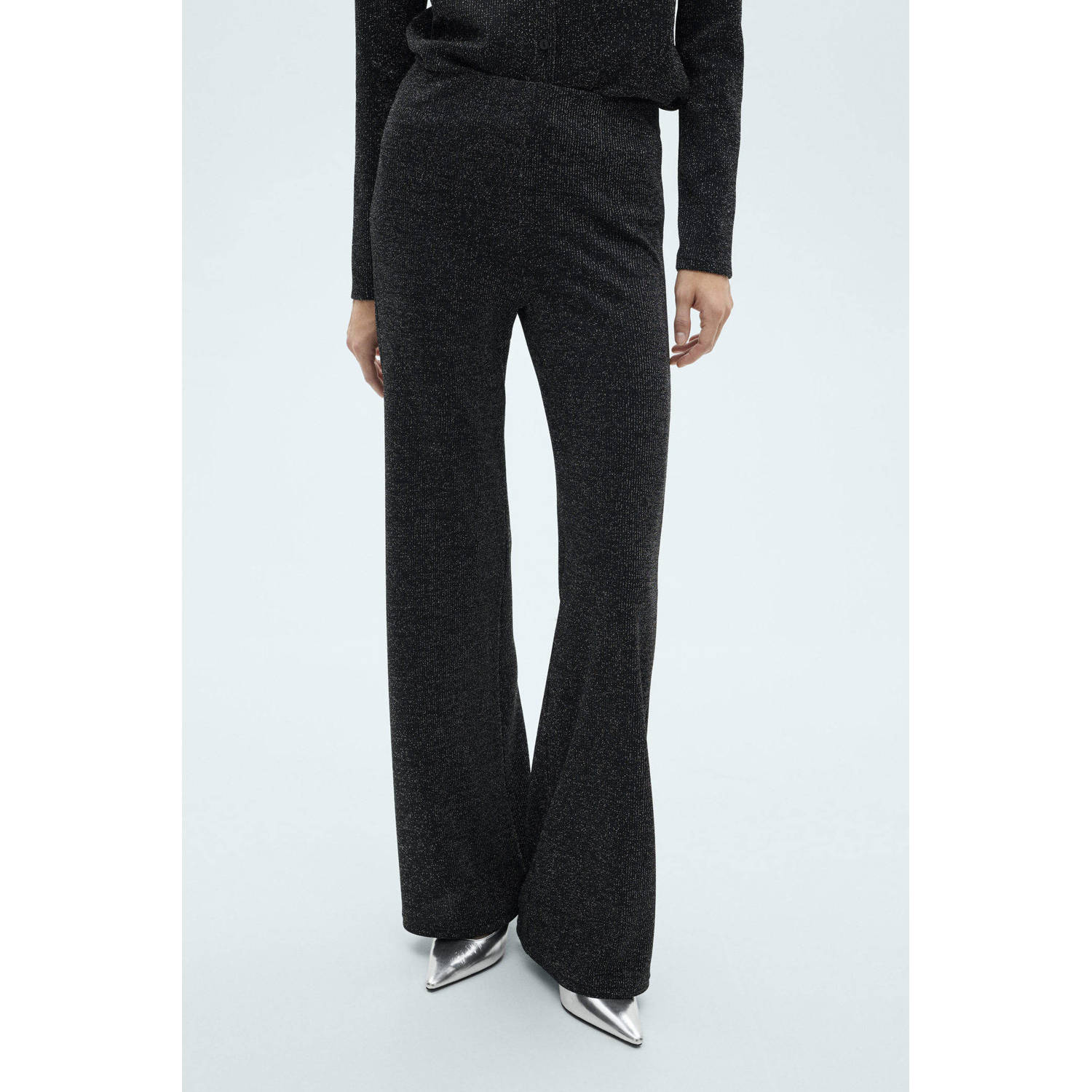 Mango wide leg glitter broek grijs