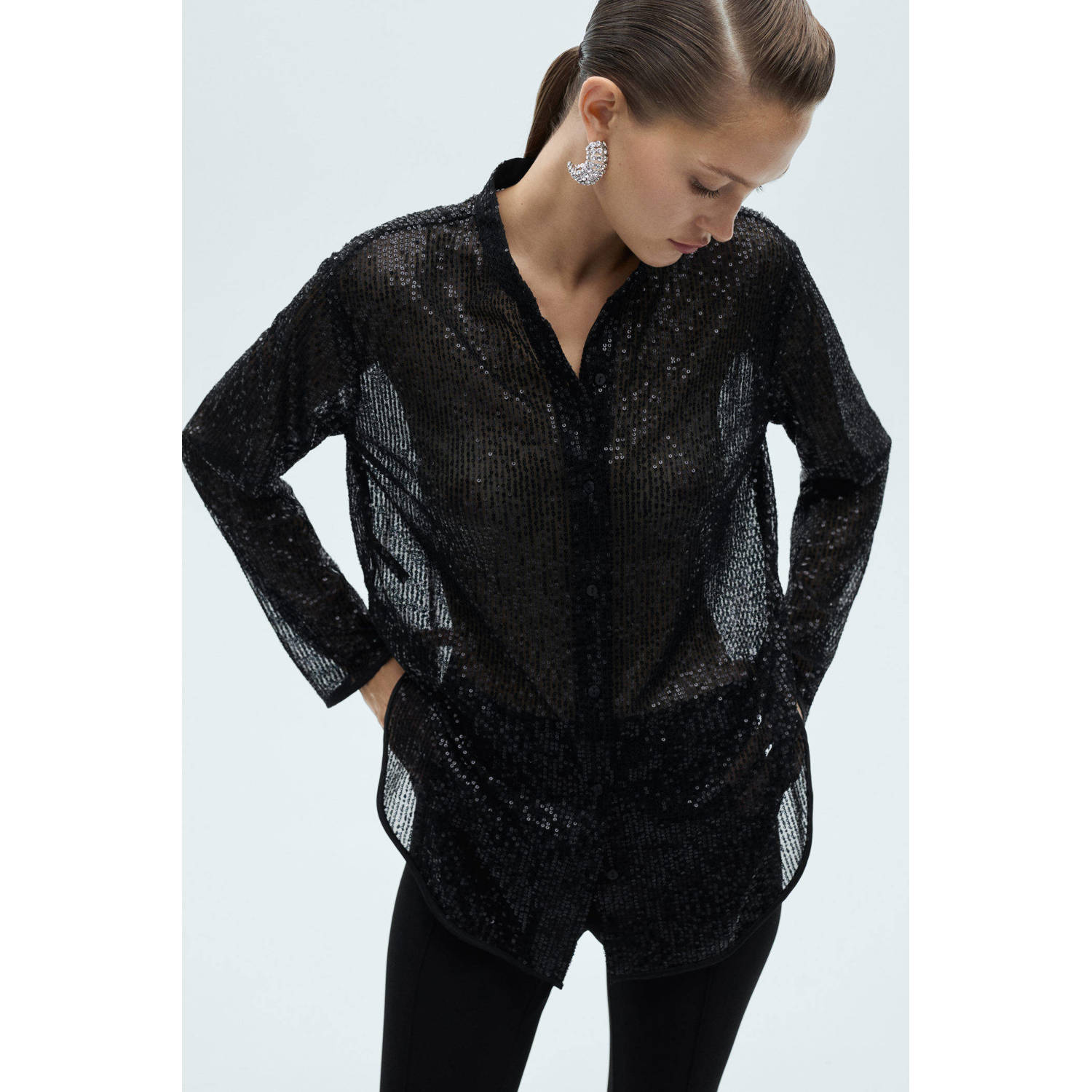 Mango pailletten blouse zwart