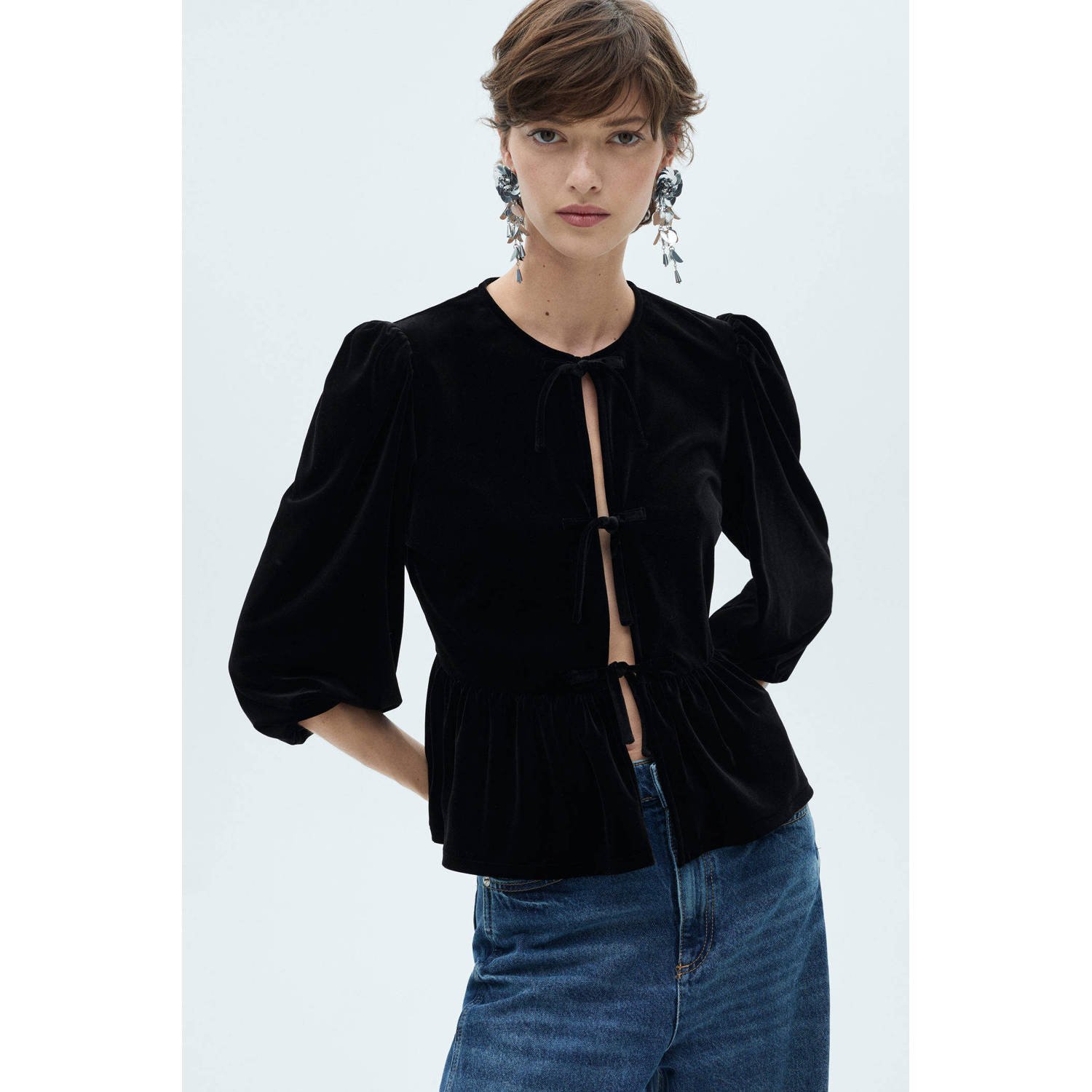 Mango fluwelen blouse zwart
