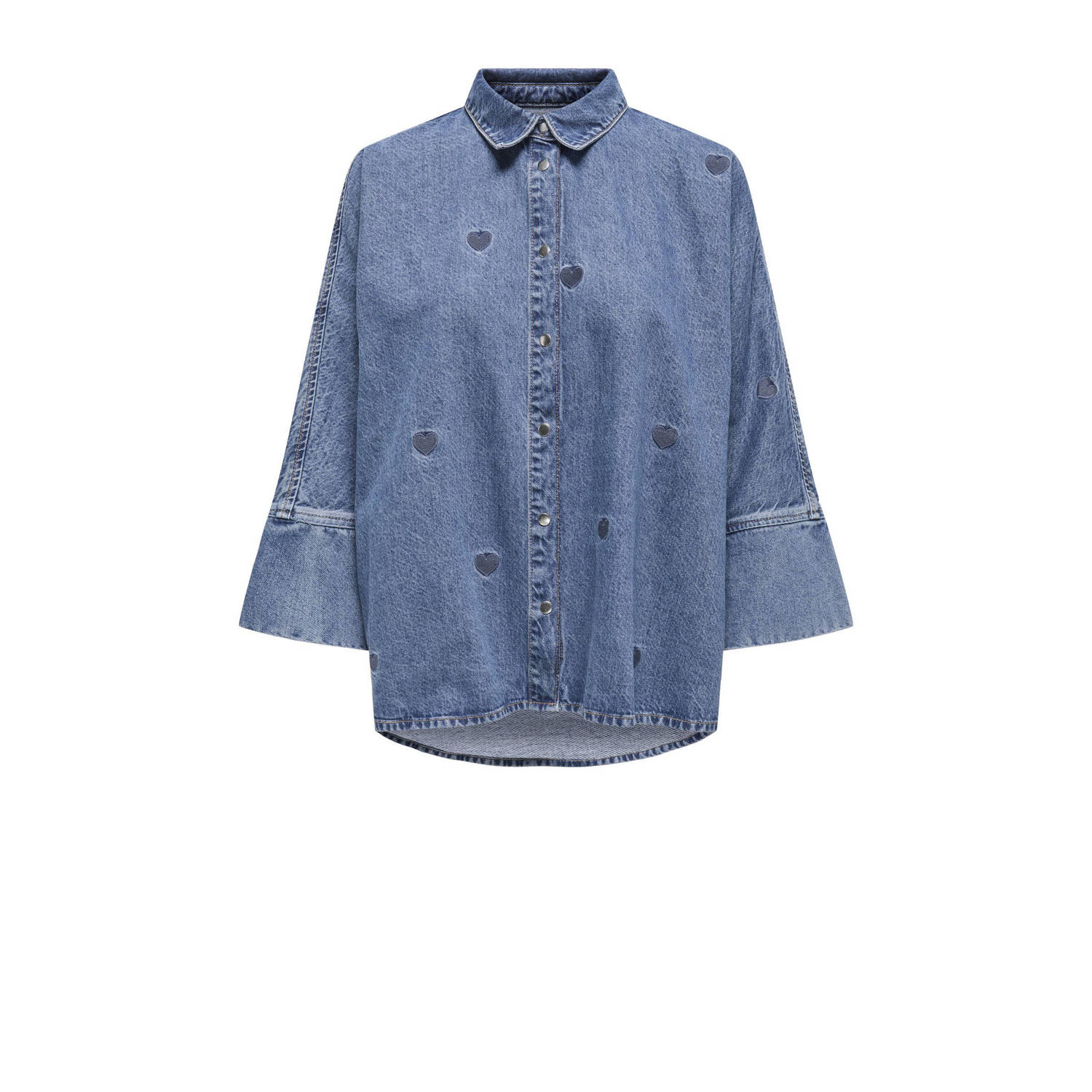 ONLY denim blouse ONLGRACE met hartjes medium blue denim
