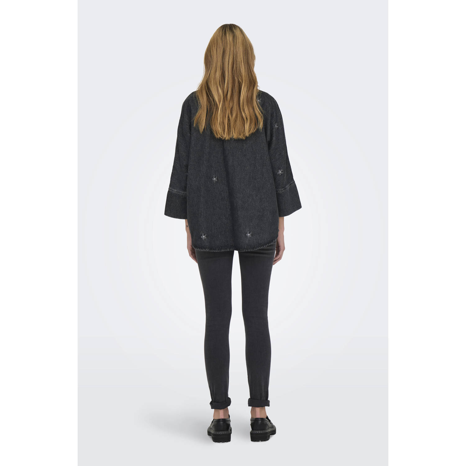 ONLY gebloemde denim blouse ONLGRACE black denim
