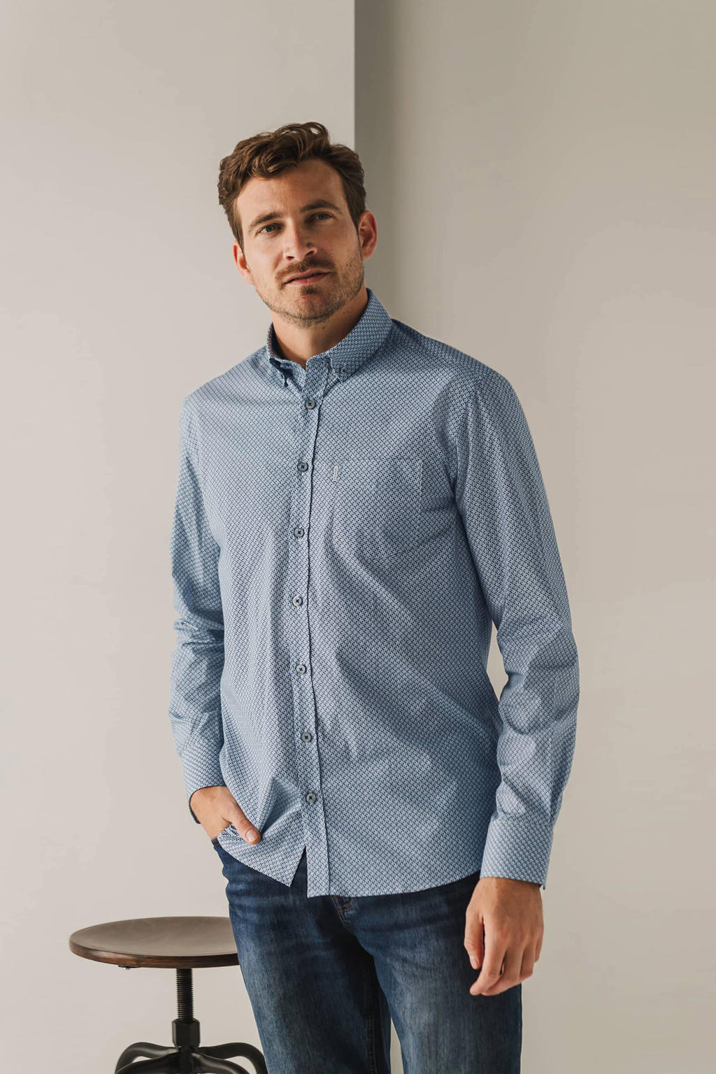 Overhemd Asymmetrisch Katoen-linnen Knoopsluiting Button-Down main image 1