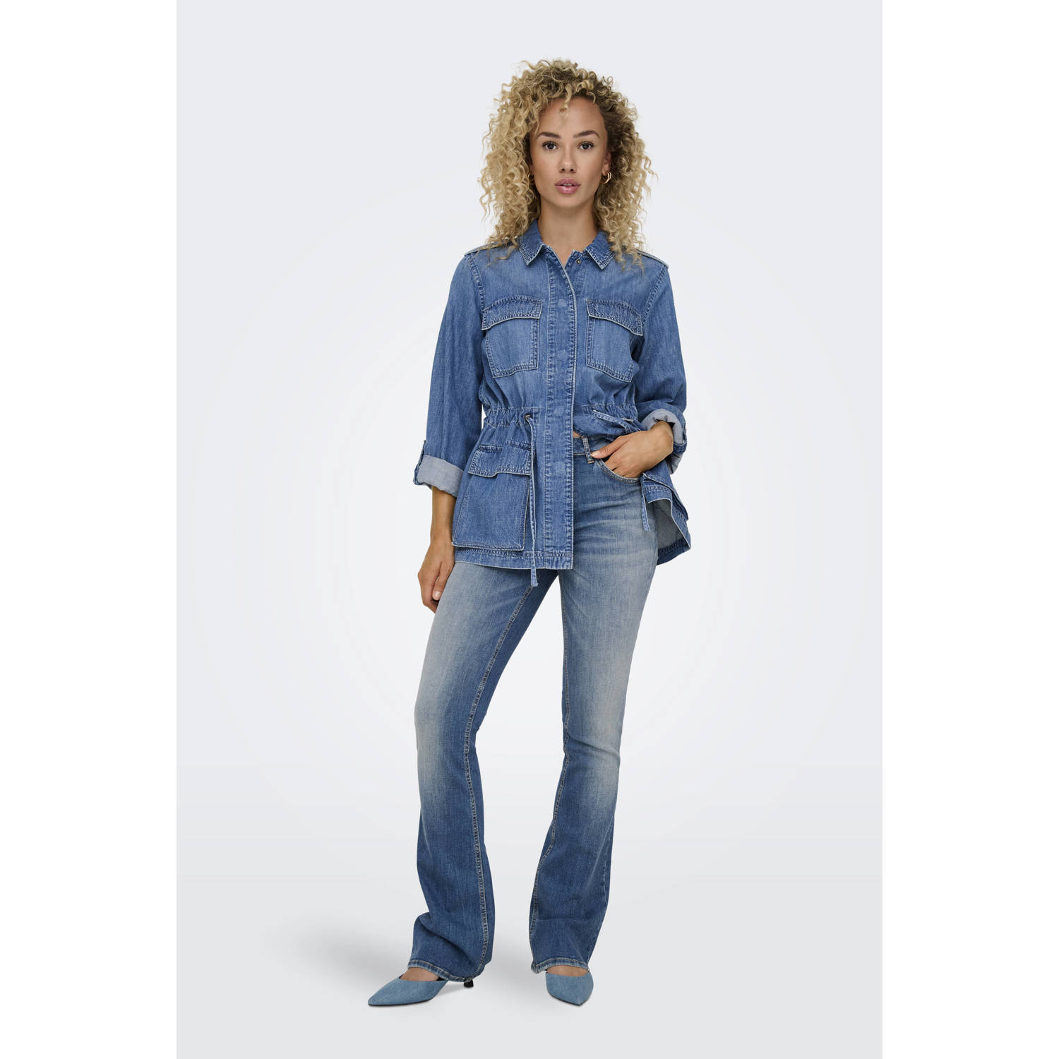 ONLY regular waist flared jeans medium blue denim