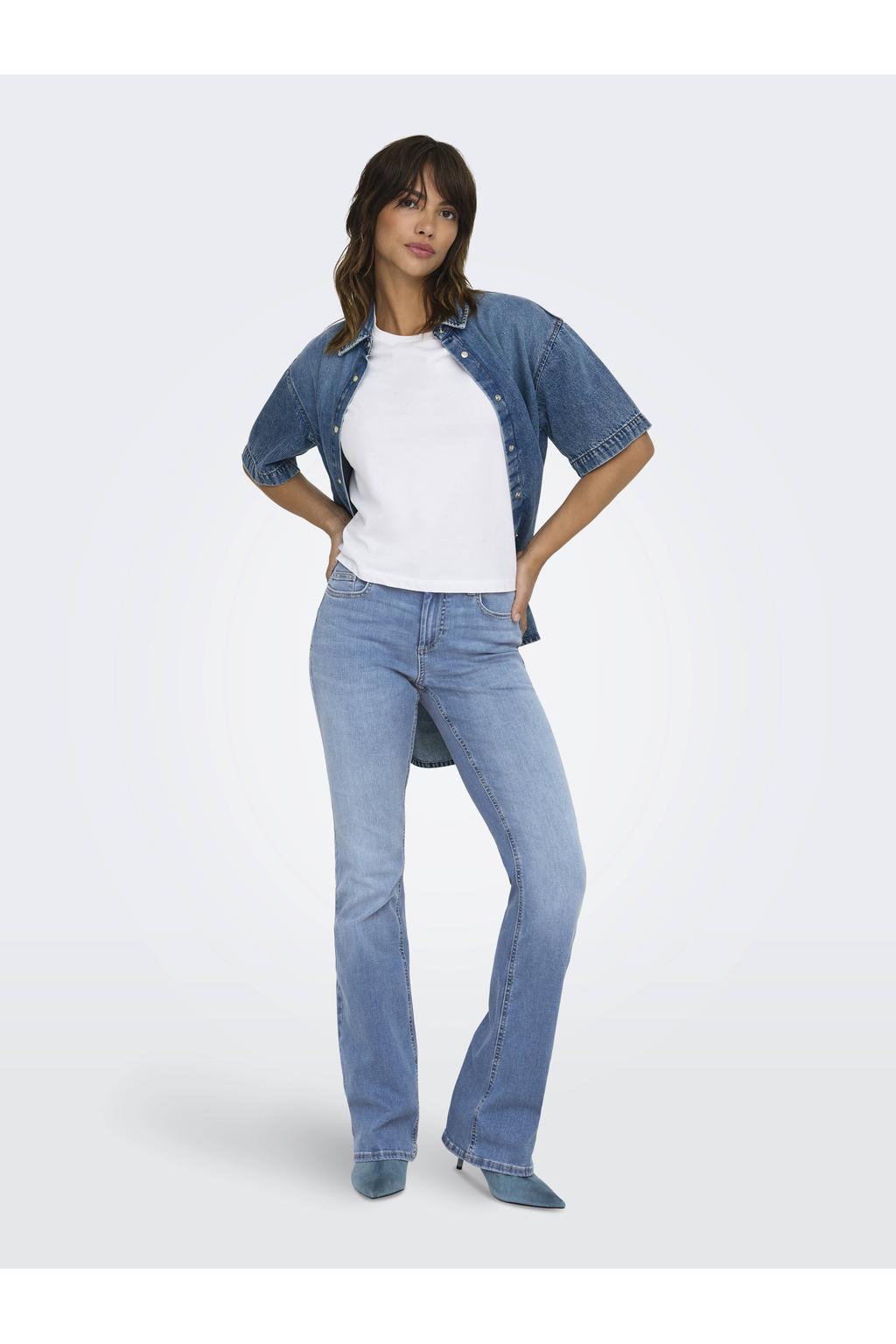 ONLY regular waist flared jeans medium blue denim