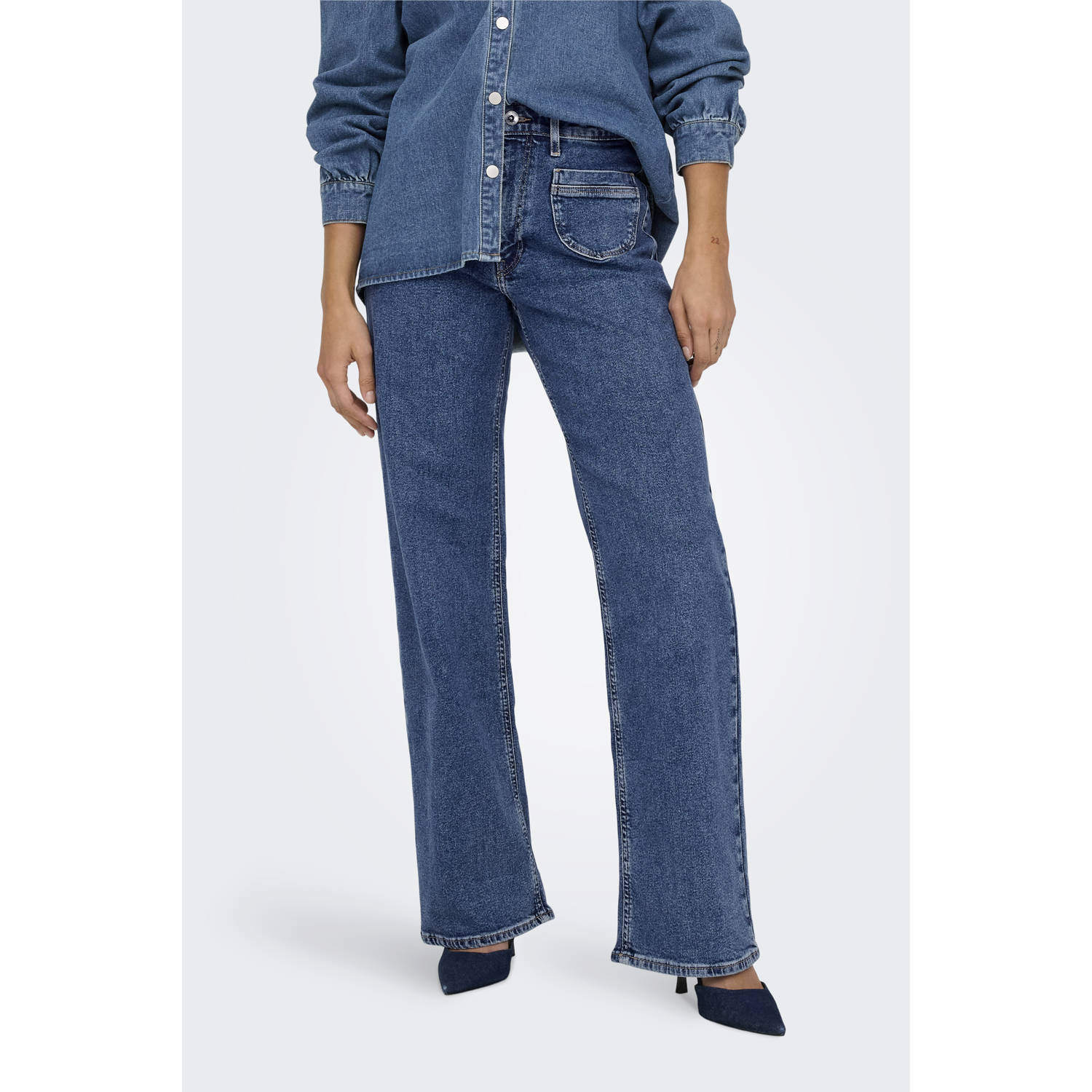 ONLY high waist wide leg jeans dark blue denim