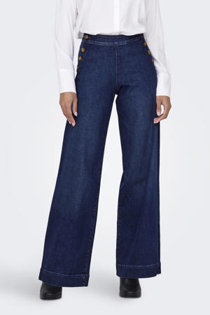 high waist wide leg jeans dark blue denim