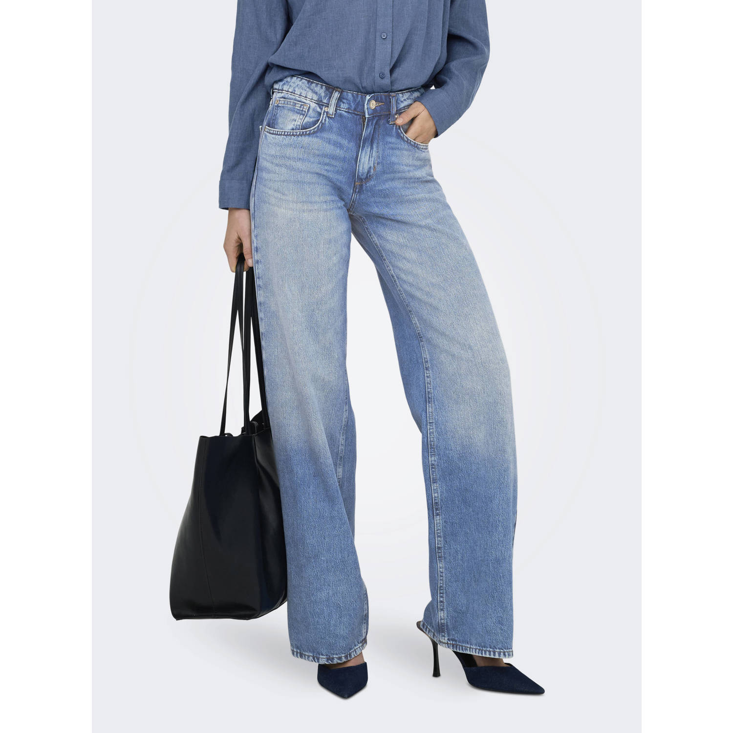 ONLY low waist wide leg jeans light blue denim