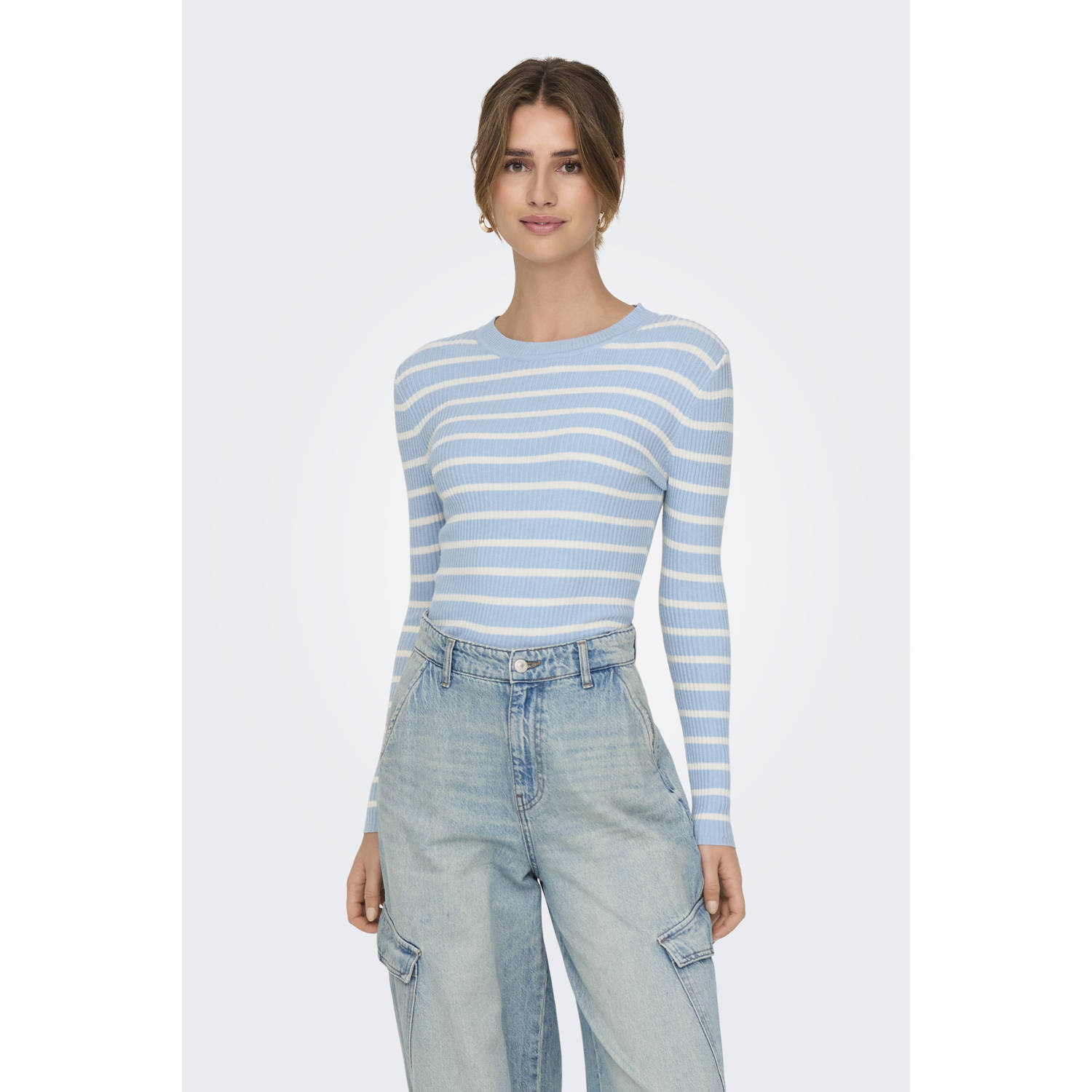 ONLY pullover lichtblauw rib gebreid