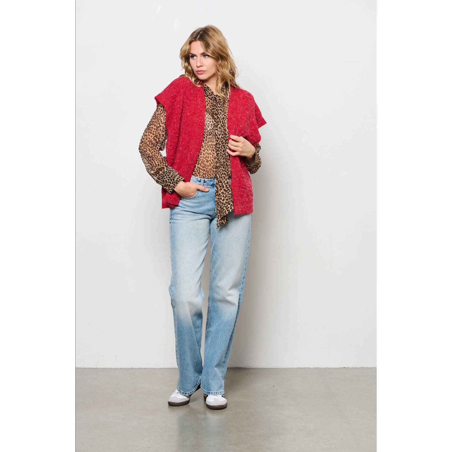 &Co Woman Rood Jacquard Gebreid Vest Red Dames