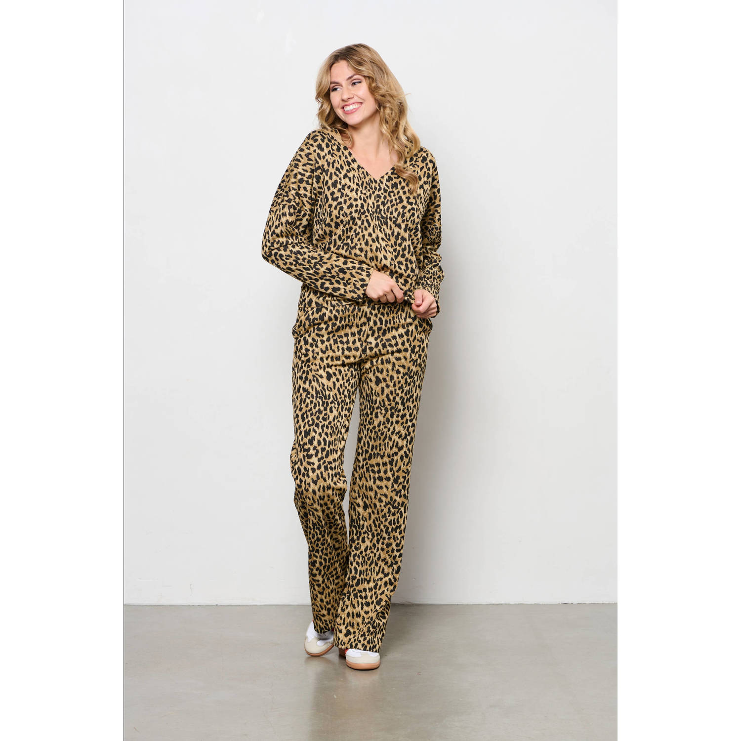 &Co Woman regular fit broek TIANA ANIMAL met panterprint bruin zwart