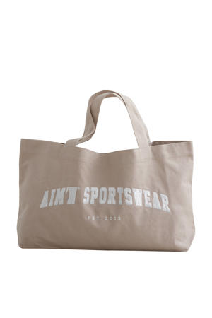canvas shopper met logo Varsity beige