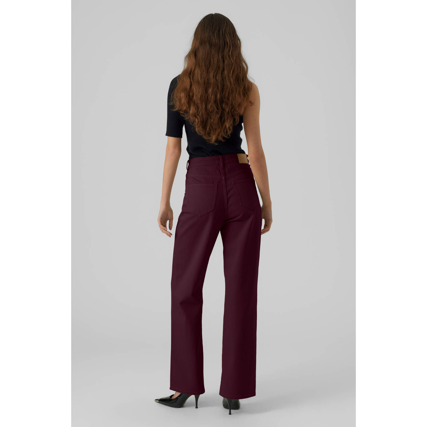 VERO MODA high waist wide leg jeans donkerrood