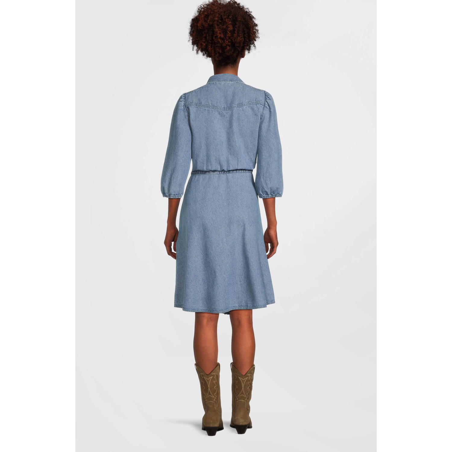 anytime denim overhemdjurk met strass steentjes blauw