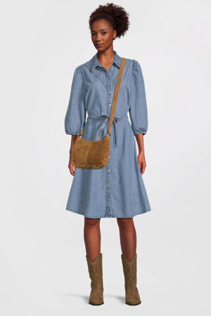 denim overhemdjurk met strass steentjes blauw