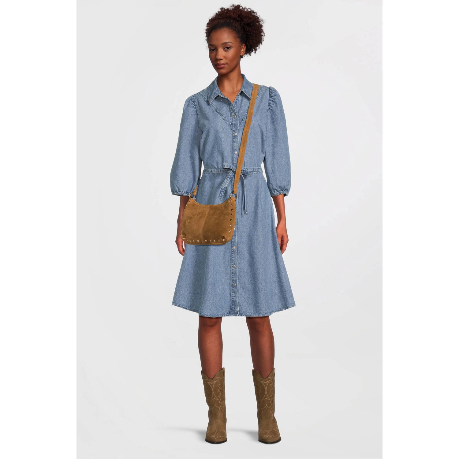 Anytime denim overhemdjurk met strass steentjes blauw