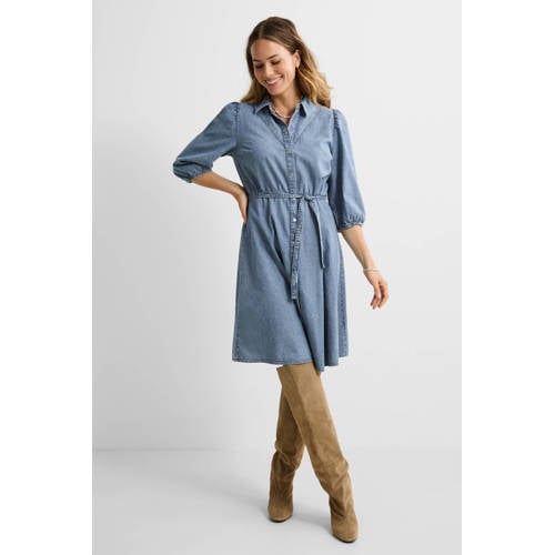 anytime denim overhemdjurk met strass steentjes blauw afbeelding