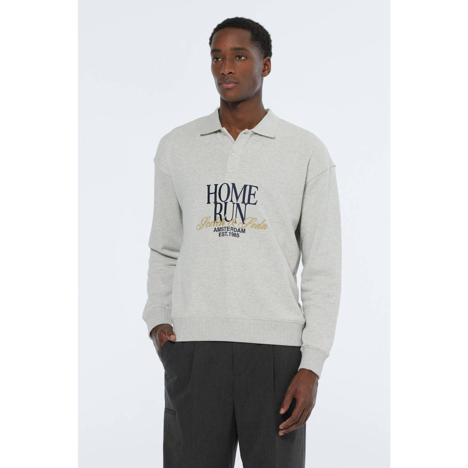 Scotch & Soda Relaxed Fit Polo Sweatshirt Gray Heren