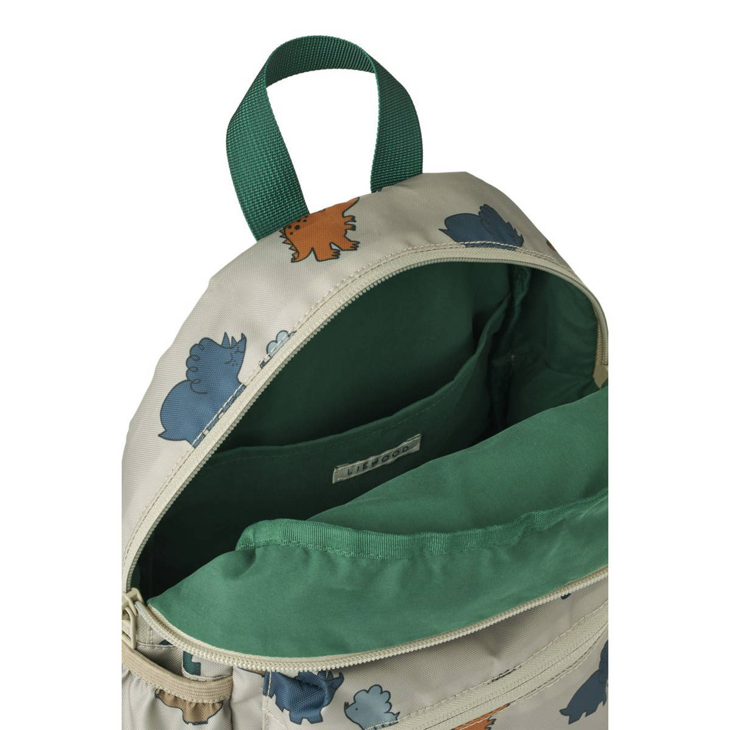 Liewood rugak met dino print groen blauw camel