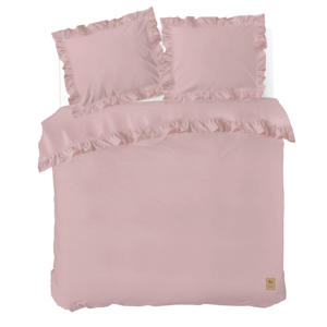 katoenen dekbedovertrek 2-persoons roze met ruffles (200x220 cm)