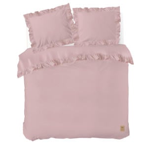 katoenen dekbedovertrek lits-jumeaux roze met ruffles (240x220 cm)