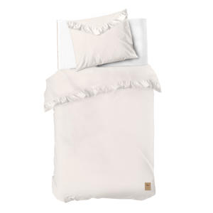 katoenen dekbedovertrek 1-persoons ecru met ruffles (140x220 cm)