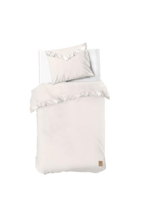 katoenen dekbedovertrek 1-persoons ecru met ruffles (140x220 cm)