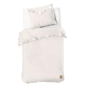 katoenen dekbedovertrek 1-persoons ecru met ruffles (140x220 cm)
