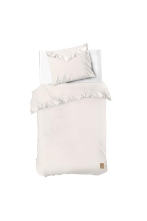 katoenen dekbedovertrek 1-persoons ecru met ruffles (140x220 cm)