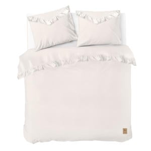 katoenen dekbedovertrek lits-jumeaux ecru met ruffles (240x220 cm)