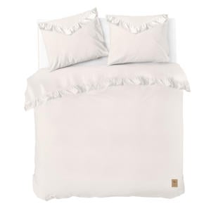 katoenen dekbedovertrek 2-persoons ecru met ruffles (200x220 cm)