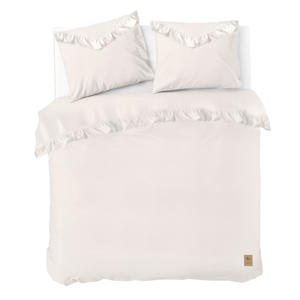 katoenen dekbedovertrek 2-persoons ecru met ruffles (200x220 cm)