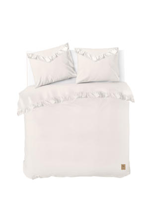 katoenen dekbedovertrek 2-persoons ecru met ruffles (200x220 cm)