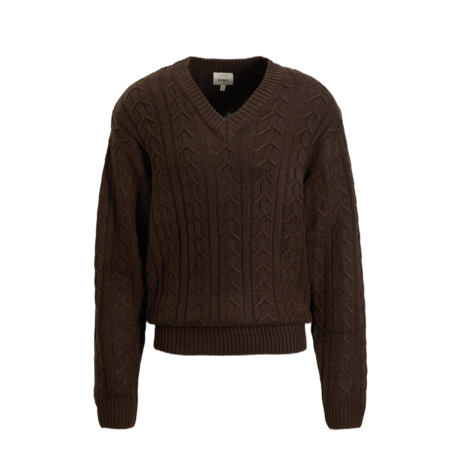 Redefined Rebel trui donkerbruin grof gebreid
