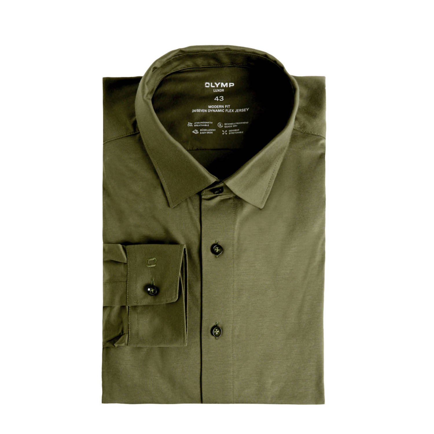OLYMP Overhemd met lange mouwen Luxor 24 Seven modern fit jersey shirt met geurremmende materiaaleigenschappen