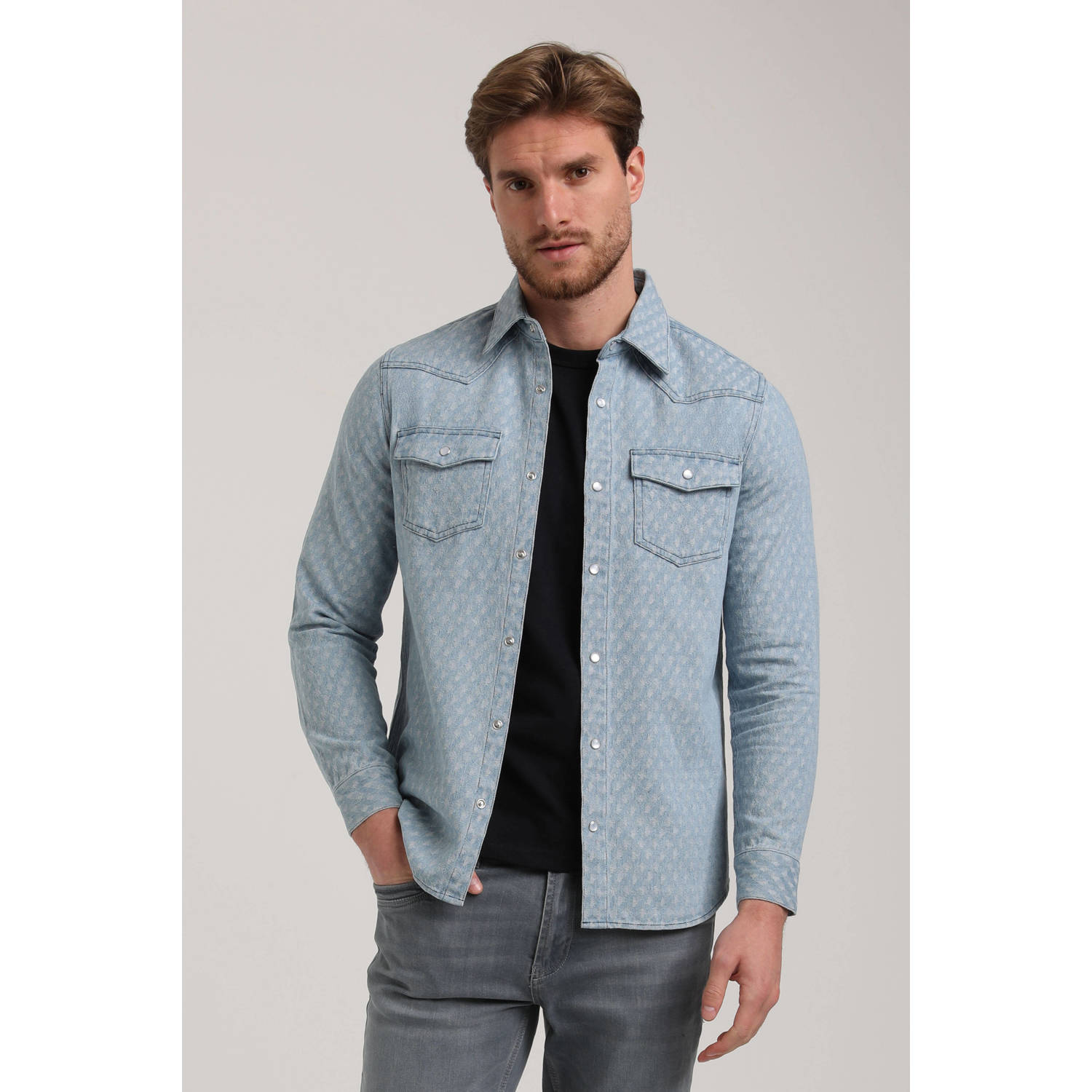 GABBIANO regular fit overhemd light blue denim