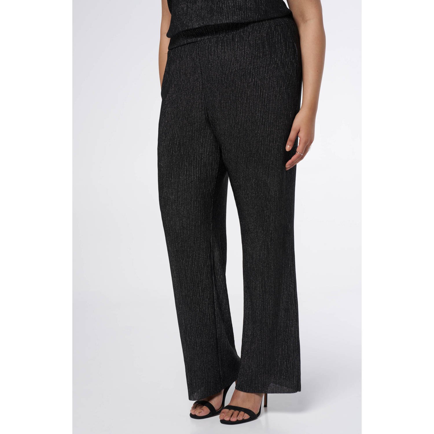 MS Mode wide leg broek met lurex zwart