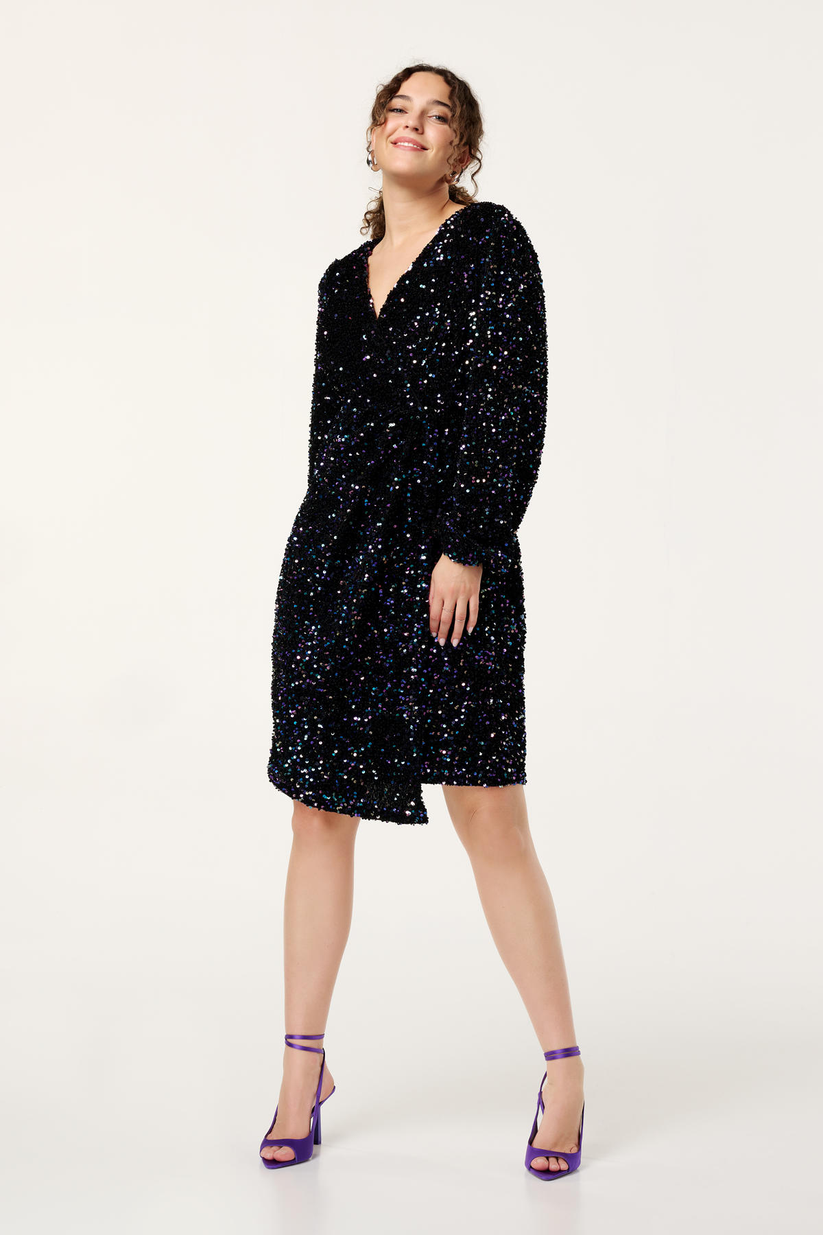 MS Mode korte jurk pailletten donkerpaars wehkamp