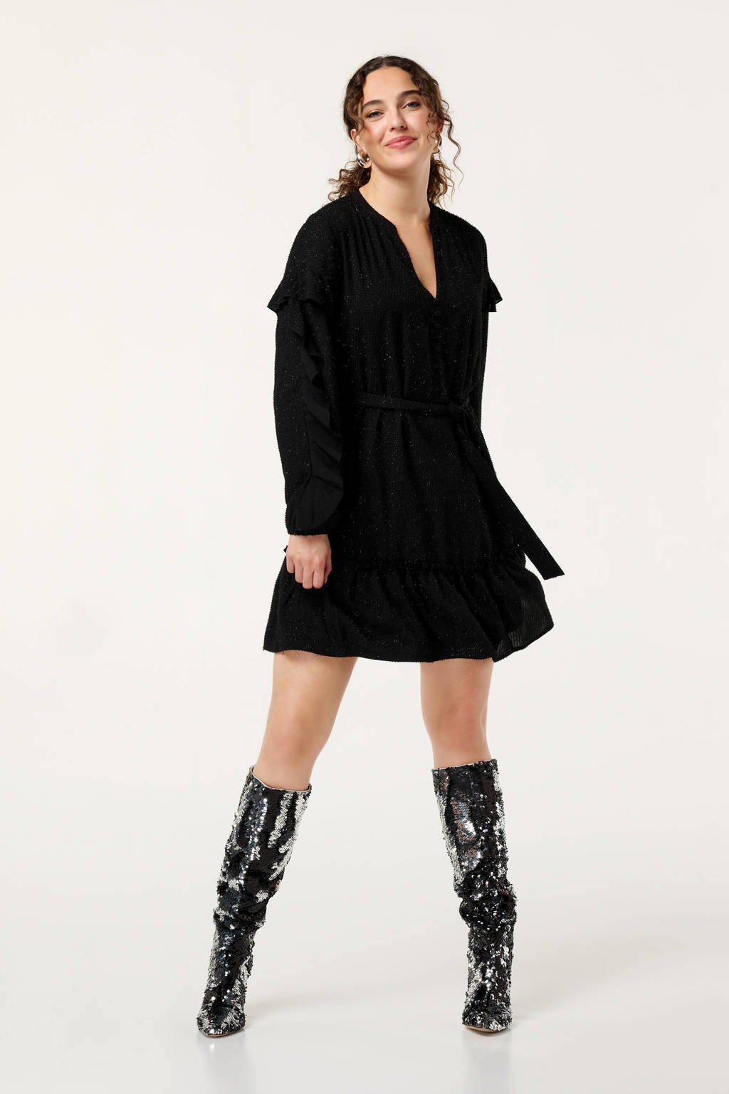 MS Mode korte jurk glitter zwart wehkamp
