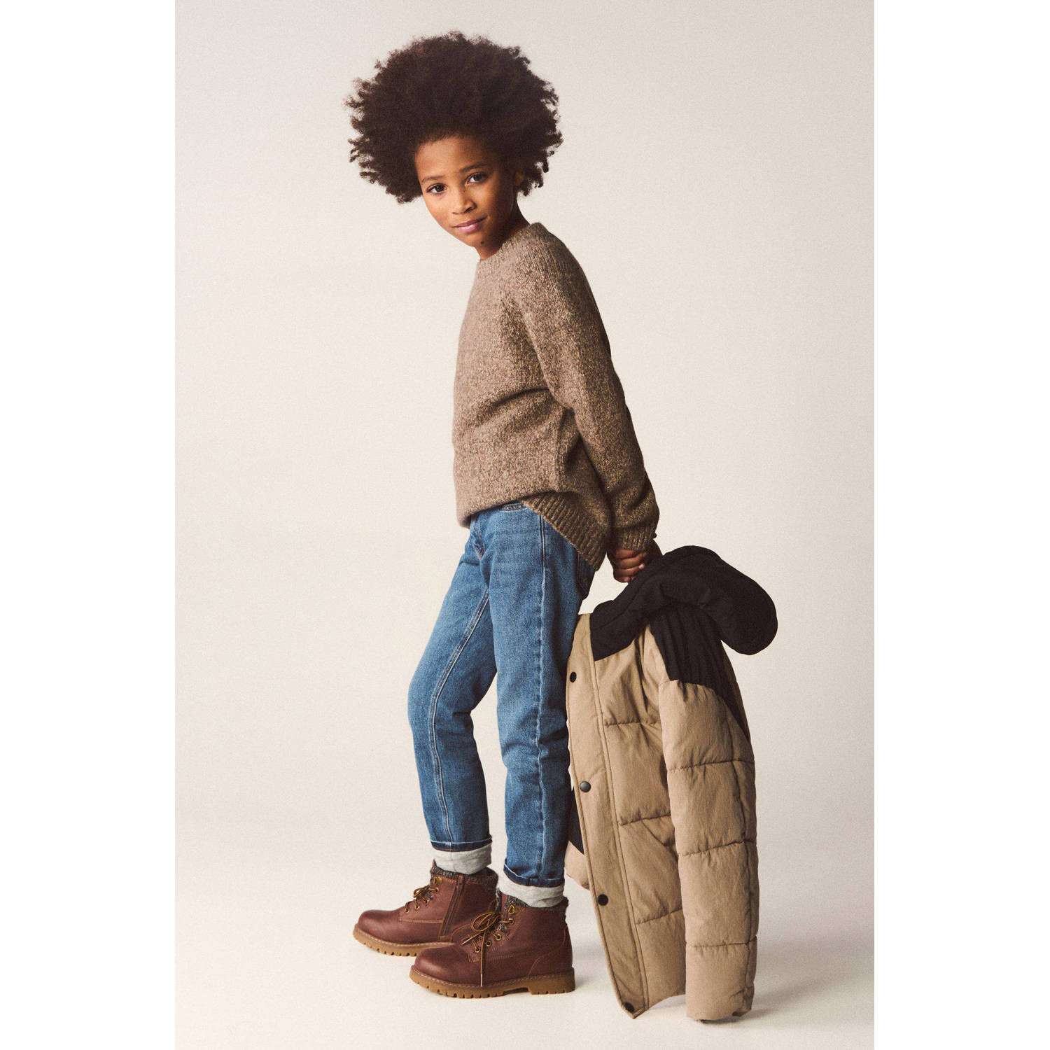 Mango Kids trui lichtbruin gebreid