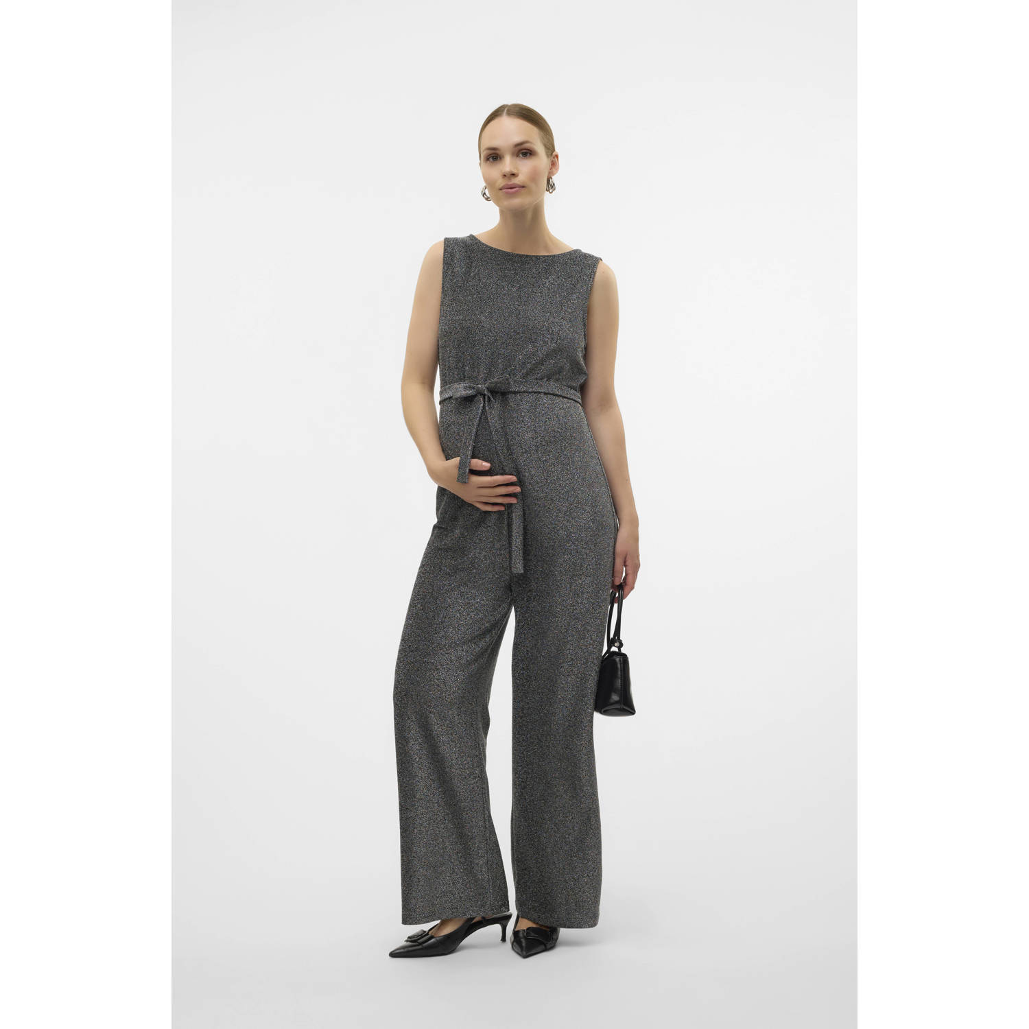 MAMALICIOUS zwangerschapsjumpsuit met glitters MLGLAM grijs