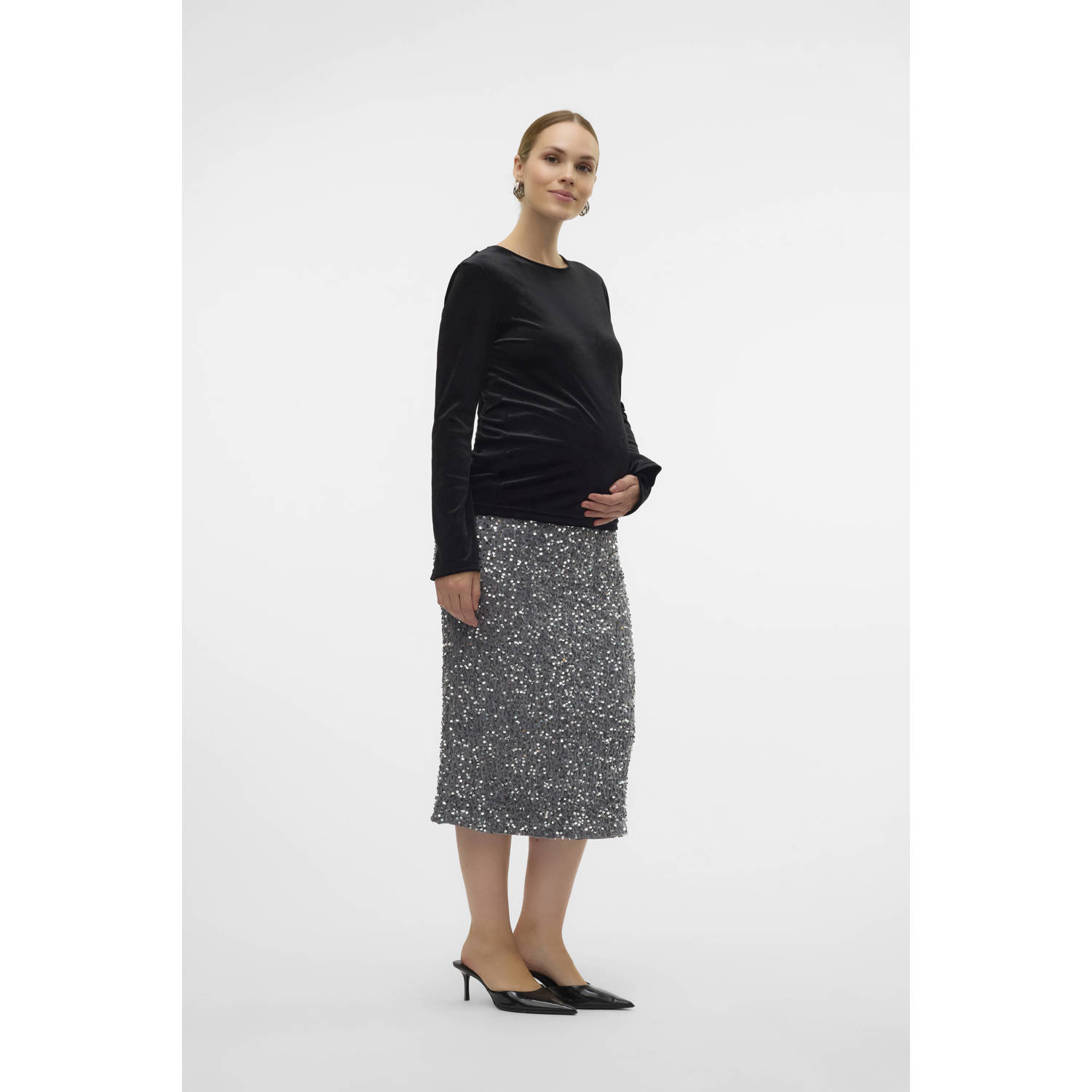 MAMALICIOUS zwangerschapsrok met pailletten MLGLITTER zilver
