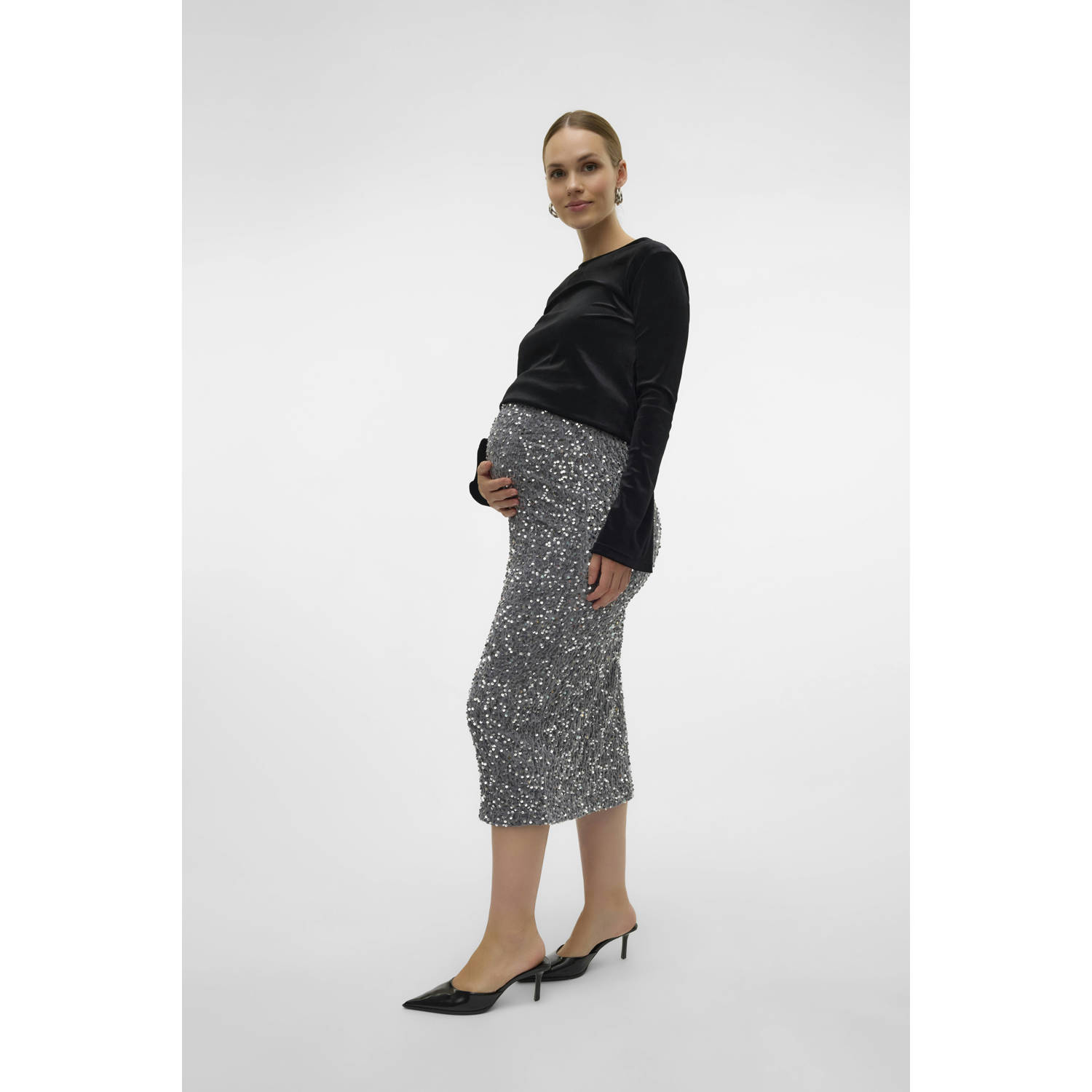 MAMALICIOUS zwangerschapsrok met pailletten MLGLITTER zilver