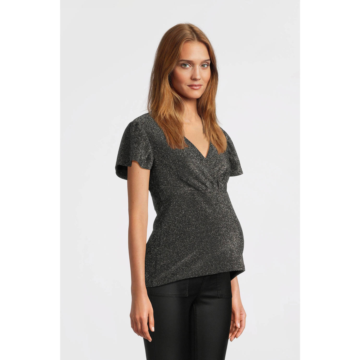 MAMALICIOUS voedings- en zwangerschapstop met glitters MLGLAM grijs